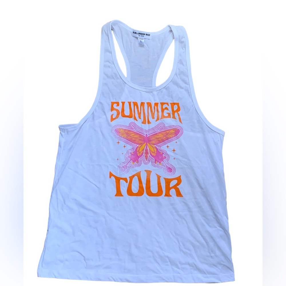 NWOT - Sub_Urban Riot “Summer Tour” White Racerback Tank Top